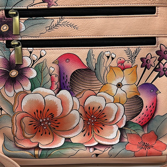 Anna Anuschka Light Pink Hand Painted Floral Leather Crossbody Bag Purse 🌸🌸 - Picture 3 of 9